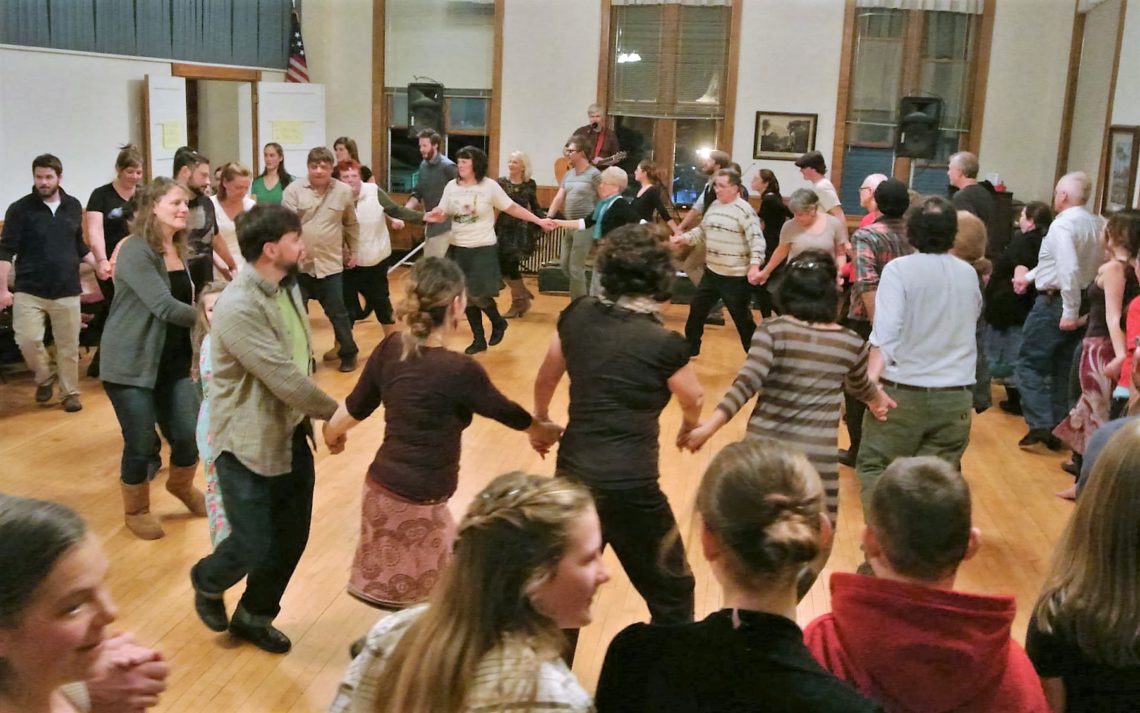 Community members and students enjoying The New School's annual Contra Dance.