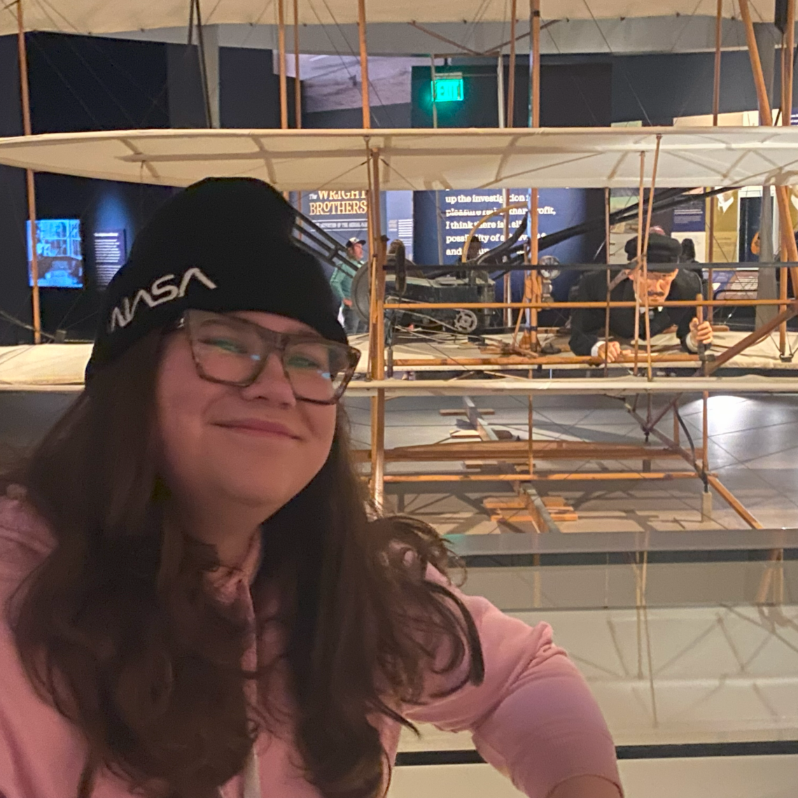 Vivian at the Wright Brothers display at the National Air and Space Museum.