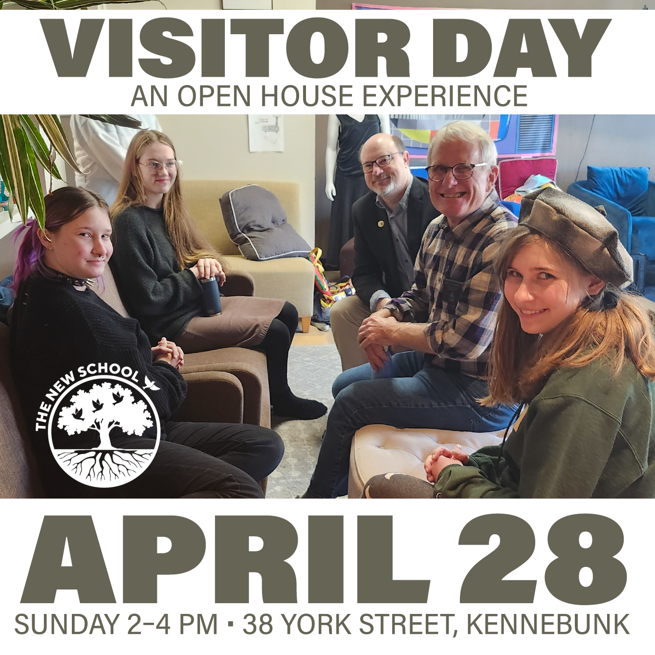 Visitor Day: April 28. A group of students and visitors to TNS meet in our common room.